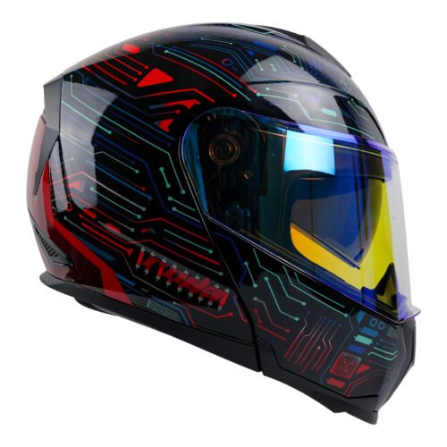 CASCO RODA REVENGE PRO NEGRO CIRCUIT BREAKER ABATIBLE MICA AZUL TORNASOL SVS